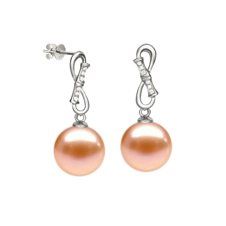 Boucles d'oreilles Bamboo - Pendants oreilles perles & Or blanc - 4