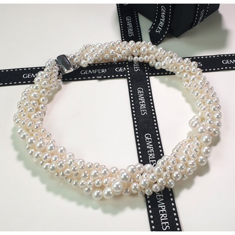 Collier Pierrot I 5 Rangs de Perles Blanches 5/8mm AAA - 1