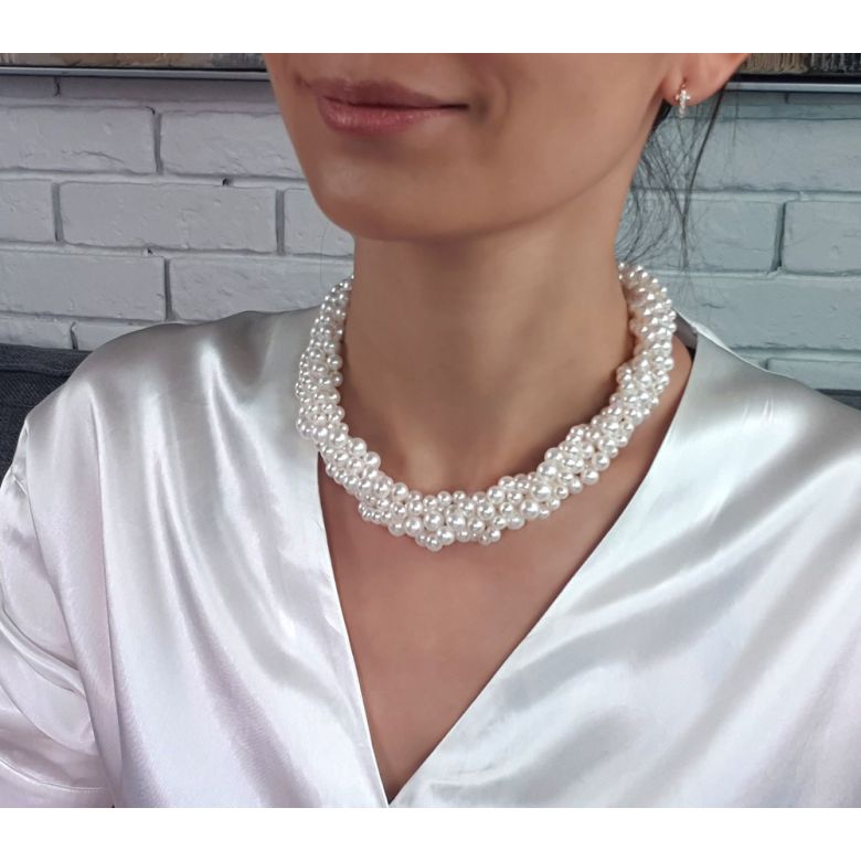 Collier Pierrot I 5 Rangs de Perles Blanches 5/8mm AAA - 3