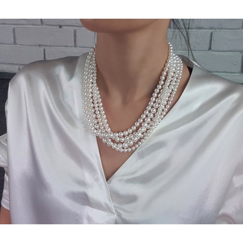 Collier Pierrot I 5 Rangs de Perles Blanches 5/8mm AAA - 4