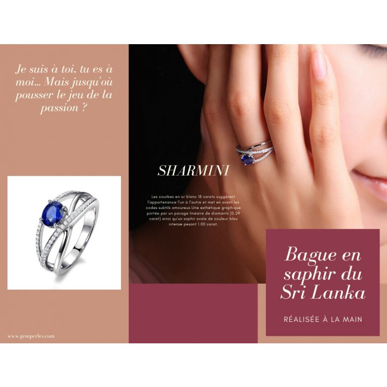 Bague saphir Sri Lanka 1 carat. Or blanc. Entrelacée - 10