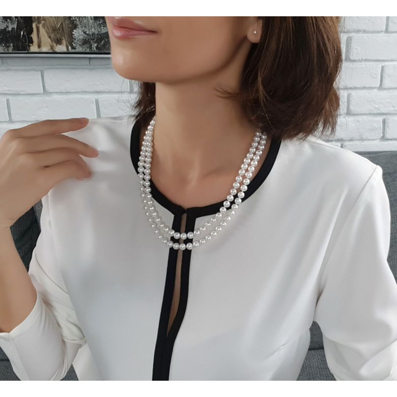 Collier perles 2 rangs - Collier perles mariage - 6.5/7mm - 2