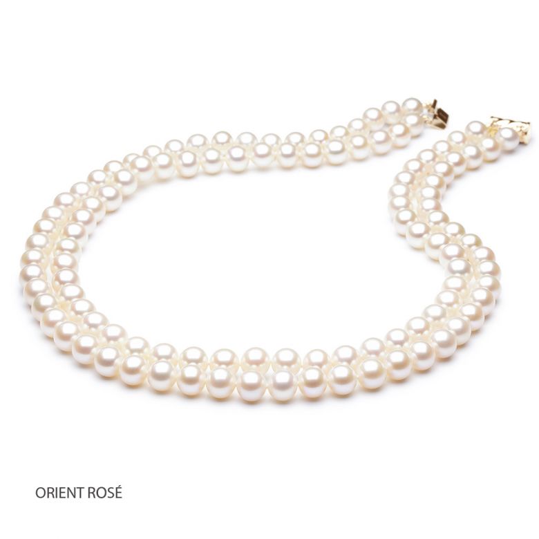 Collier double fil, rang de perles - Perle eau douce blanche - 7/7.5mm - 9