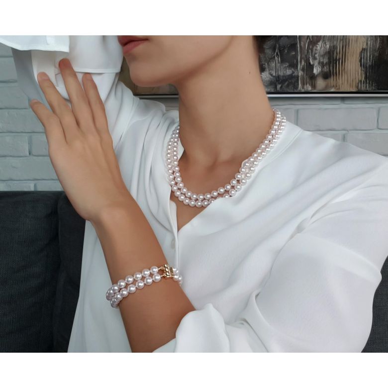 Bracelet 2 rangs de perles Akoya du Japon - 7/7.5mm, AAA - 4