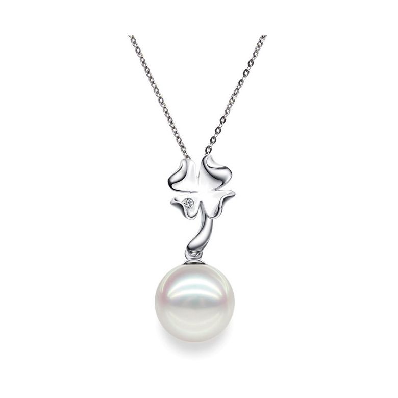 Pendentif perle Akoya du Japon - Perle AAA, or blanc, diamants - 1