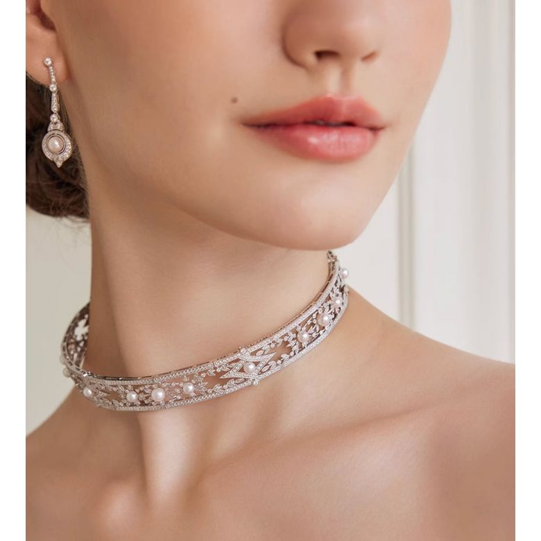 Collier Géométria Préciosa, Or blanc Diamant et Perle Akoya du Japon - 3