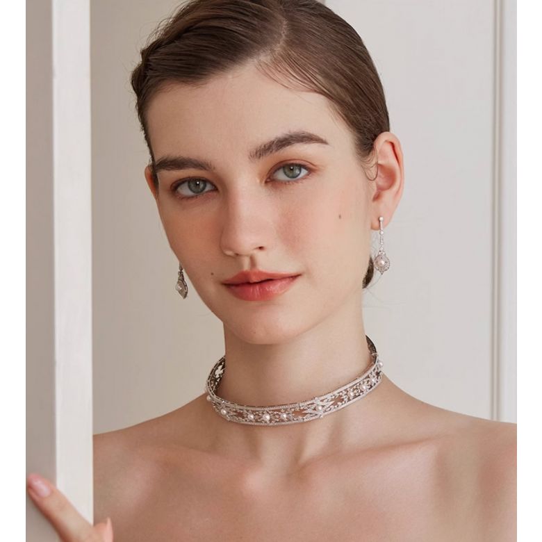 Collier Géométria Préciosa, Or blanc Diamant et Perle Akoya du Japon - 4