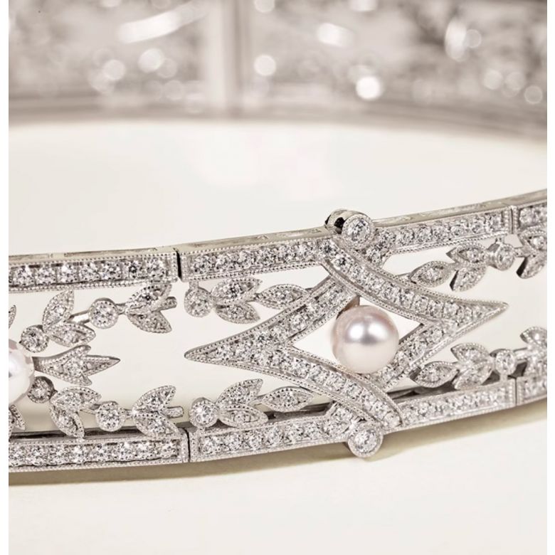 Collier Géométria Préciosa, Or blanc Diamant et Perle Akoya du Japon - 9