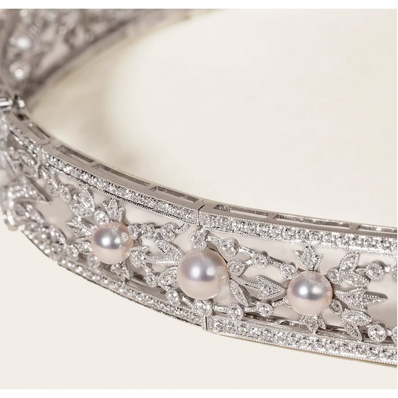 Collier Géométria Préciosa, Or blanc Diamant et Perle Akoya du Japon - 10