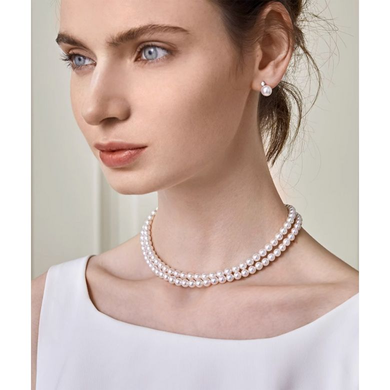 Collier double rang perles du Japon Akoya - Perle eau salée 5.5/6mm - 2