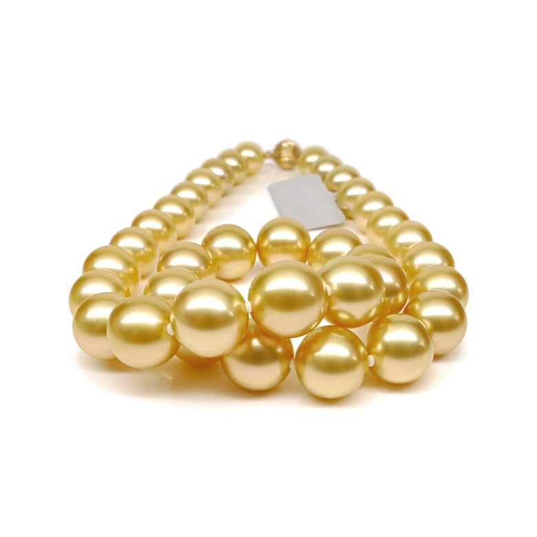 Collier grosses perles d'Australie dorées - Perles rares 11/13mm - 2
