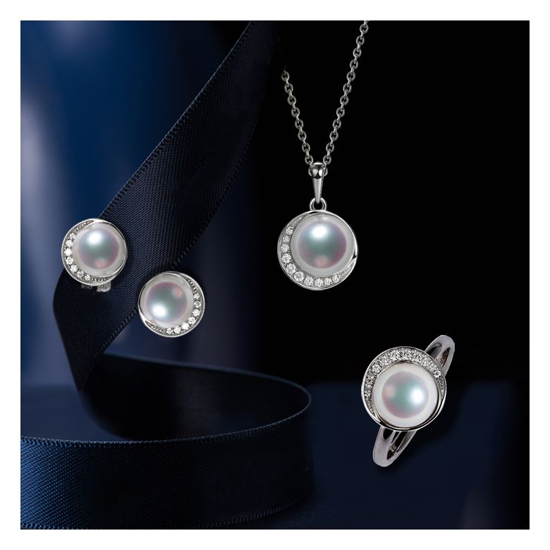 Pendentif couronne Or blanc Diamants. Perle Akoya - 3