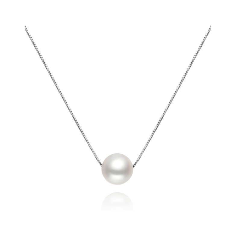Collier pendentif perle blanche 8.5/9mm - Chaine or blanc - 1