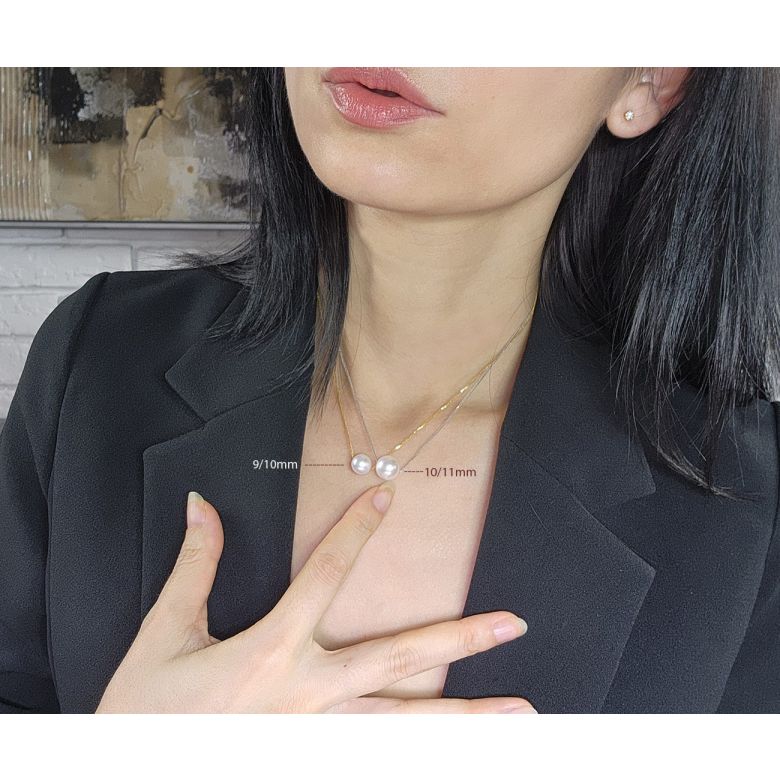 Collier pendentif perle blanche 8.5/9mm - Chaine or blanc - 3
