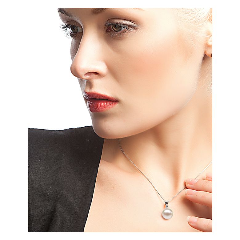 Collier une perle blanche - Pendentif or blanc - 4
