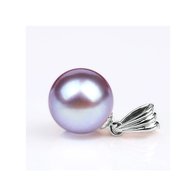 Collier une perle lavande - Pendentif or blanc - 4