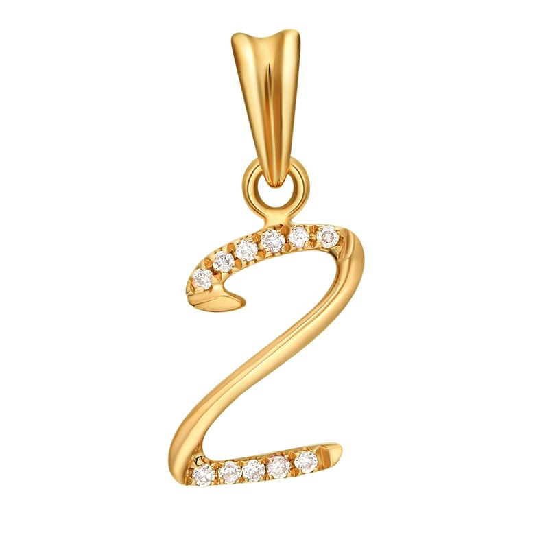 Pendentif chiffre 2 - Or jaune 18cts - Diamants 0.055ct - 1