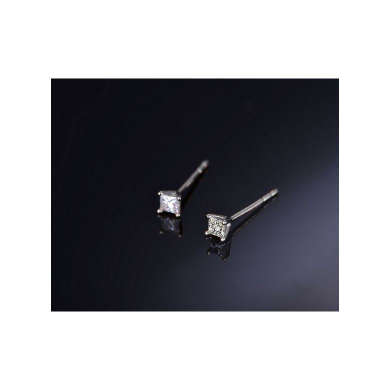 Puces diamants taille princesse 0.20ct. Or blanc. Personnalisable - 4