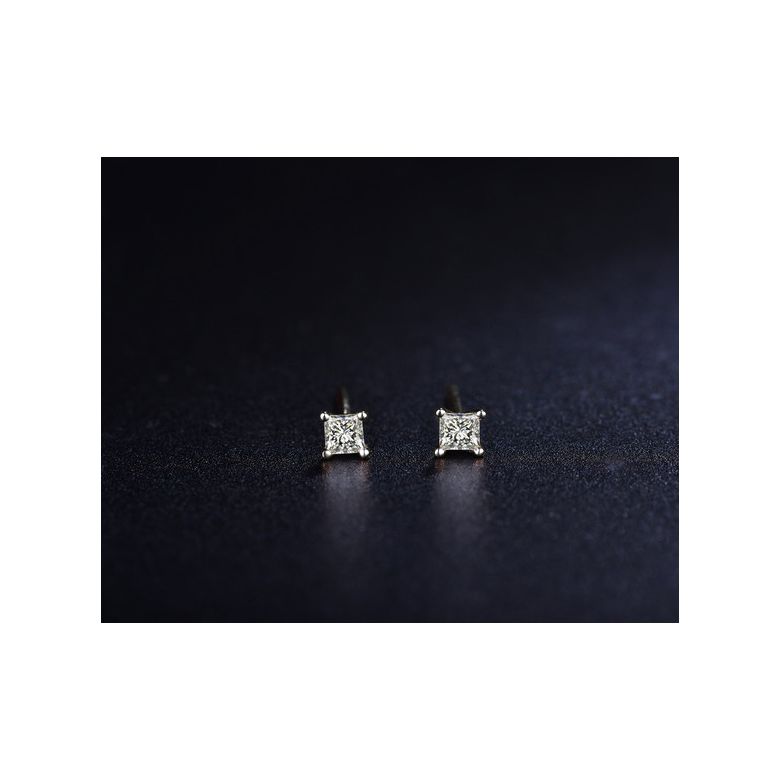 Puces diamants taille princesse 0.20ct. Or blanc. Personnalisable - 3