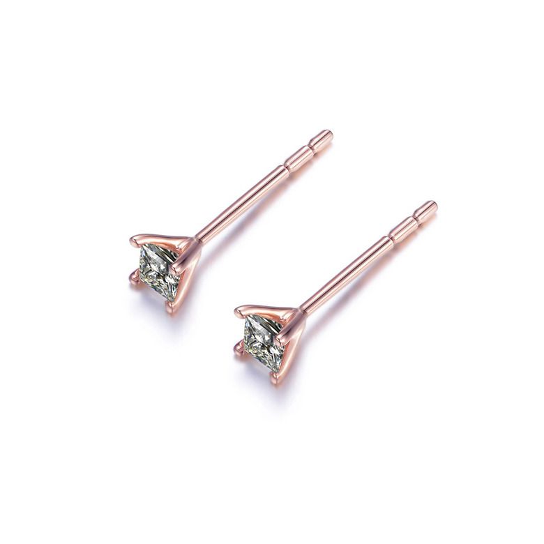 Puces diamants taille princesse 0.20ct. Or rose. Personnalisable - 7