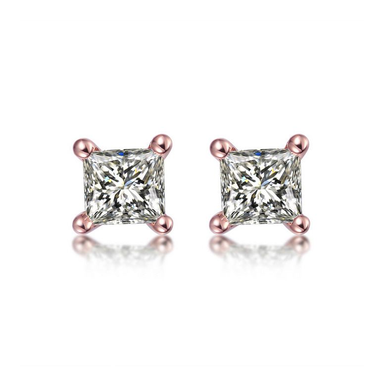 Puces diamants taille princesse 0.20ct. Or rose. Personnalisable - 1