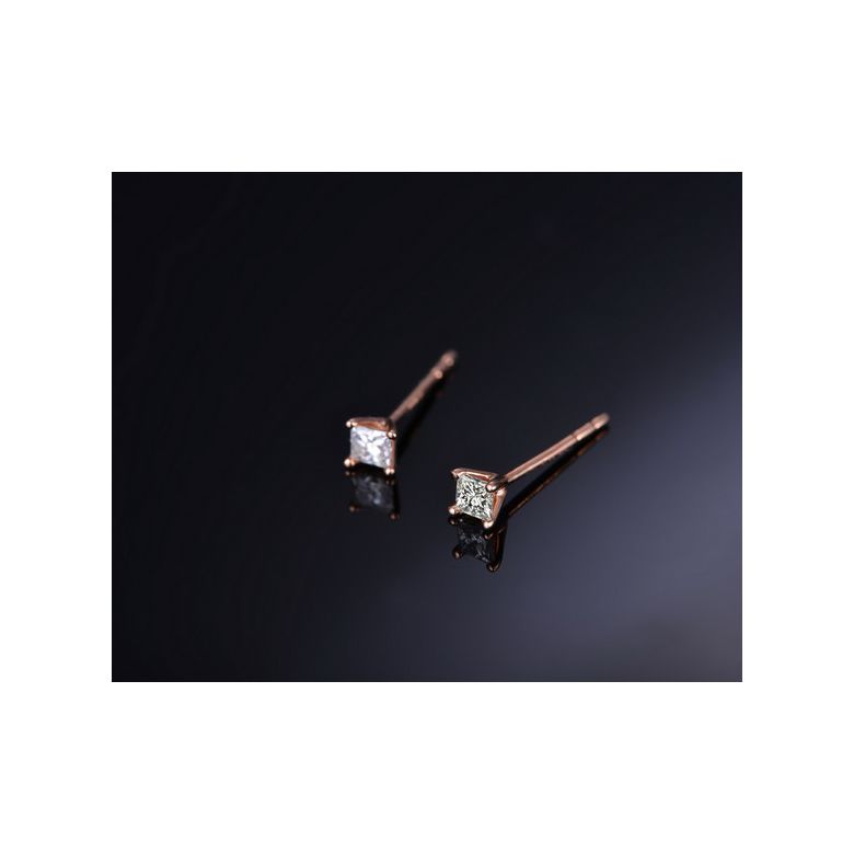 Puces diamants taille princesse 0.20ct. Or rose. Personnalisable - 4