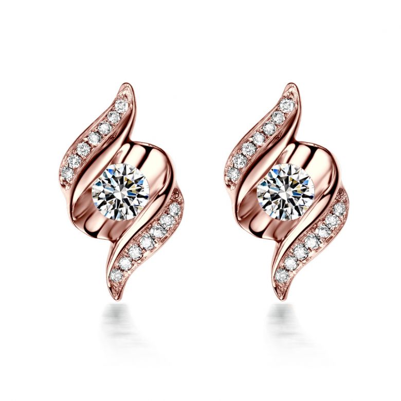 Boucles d'oreilles pendantes. Or rose Diamants. Carat personnalisable - 1