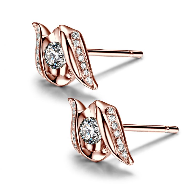 Boucles d'oreilles pendantes. Or rose Diamants. Carat personnalisable - 4