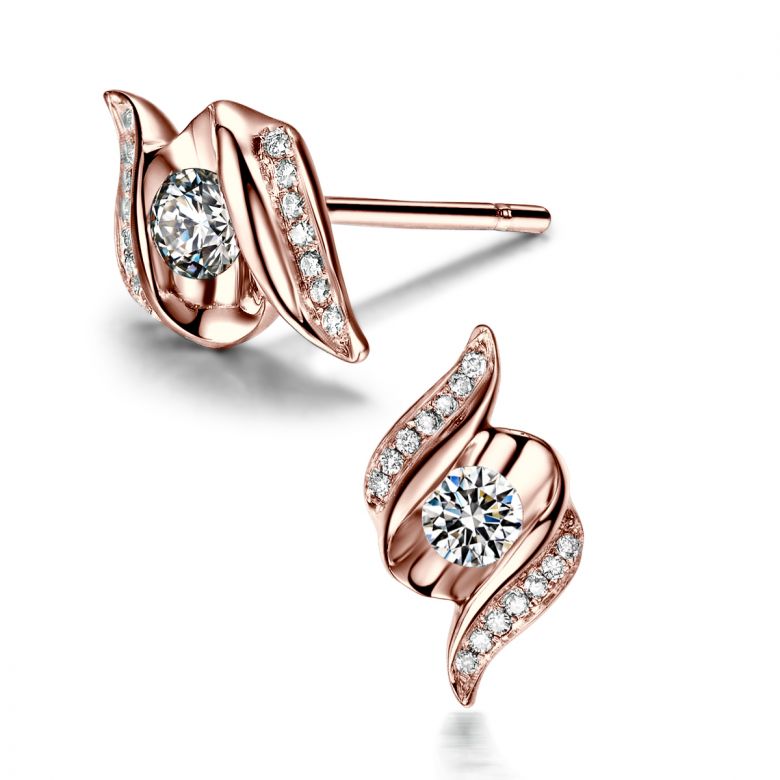 Boucles d'oreilles pendantes. Or rose Diamants. Carat personnalisable - 3