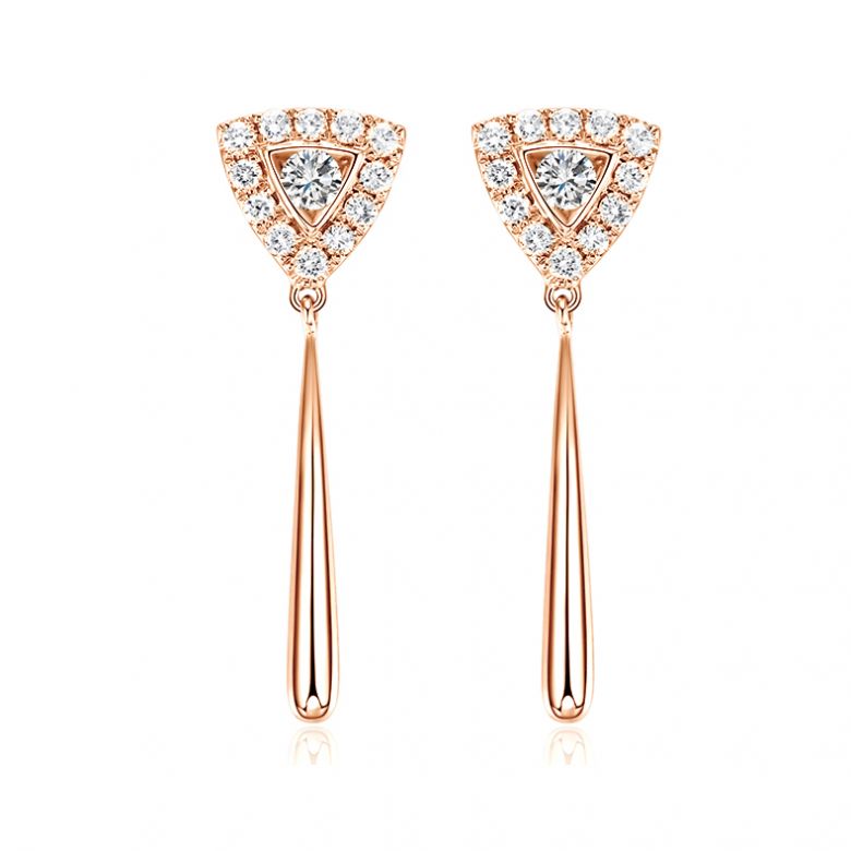 Boucles d'oreilles diamants Or rose pendantes forme goutte - 1