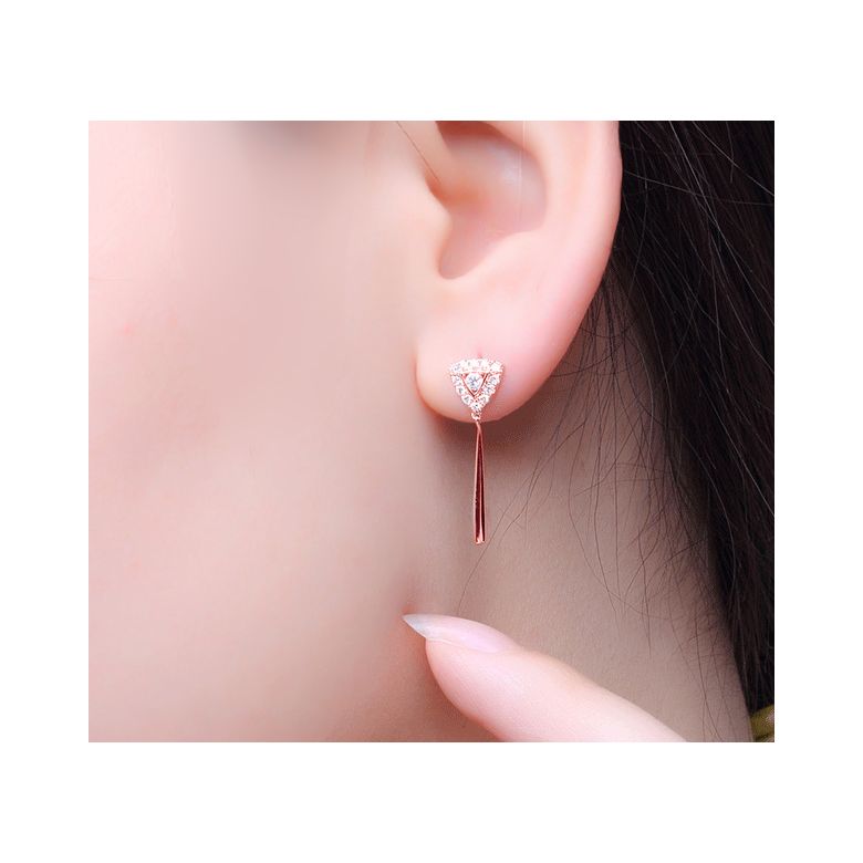Boucles d'oreilles diamants Or rose pendantes forme goutte - 6