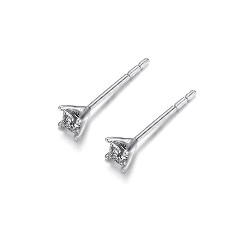 Puces diamants taille princesse 0.20ct. Or blanc. Personnalisable - 7