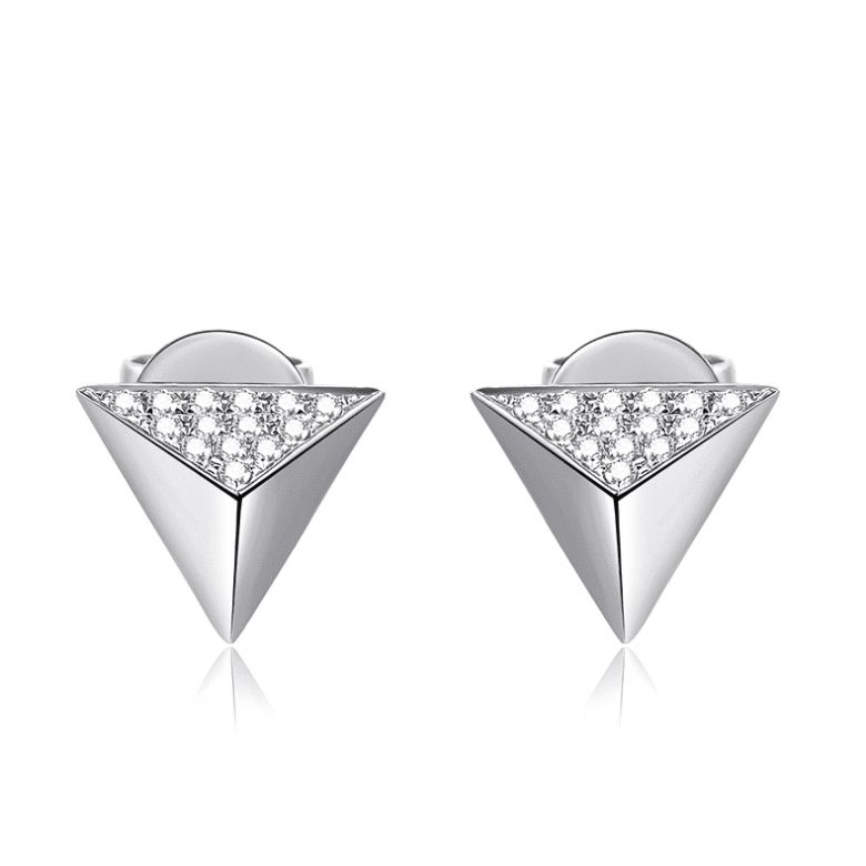 Boucles oreilles clous forme pyramidale. Or blanc, diamants - 1
