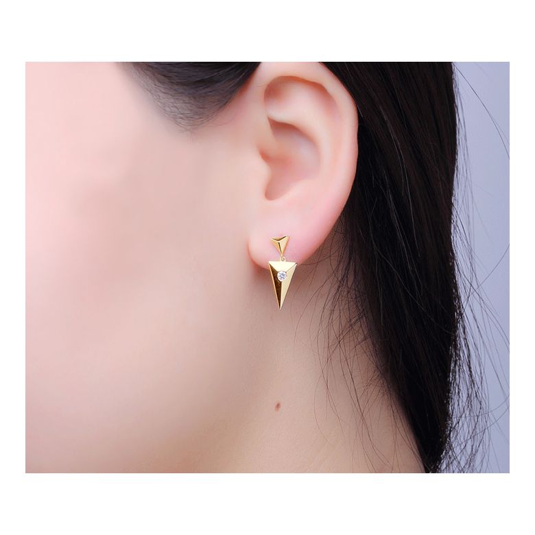 Pendants d'oreilles triangles Or jaune. Diamants 0.10ct - 2