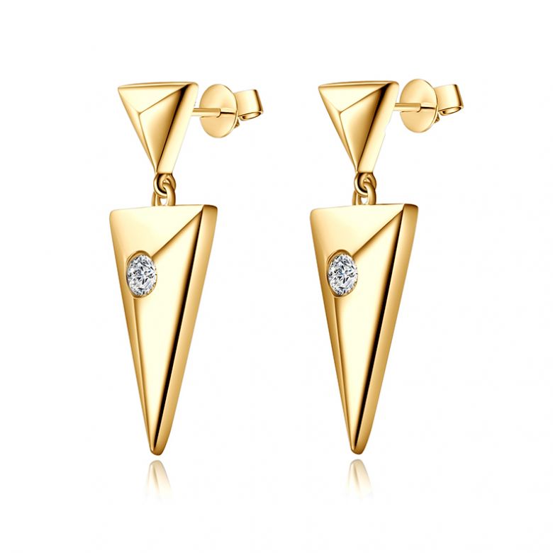 Pendants d'oreilles triangles Or jaune. Diamants 0.10ct - 9