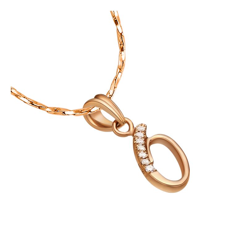 Pendentif 0 - Chiffre zéro - Or rose 18cts et diamants 0.035ct - 2