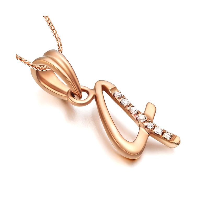 Pendentif chiffre 4 - Or rose 18cts - Diamants 0.015ct - 3