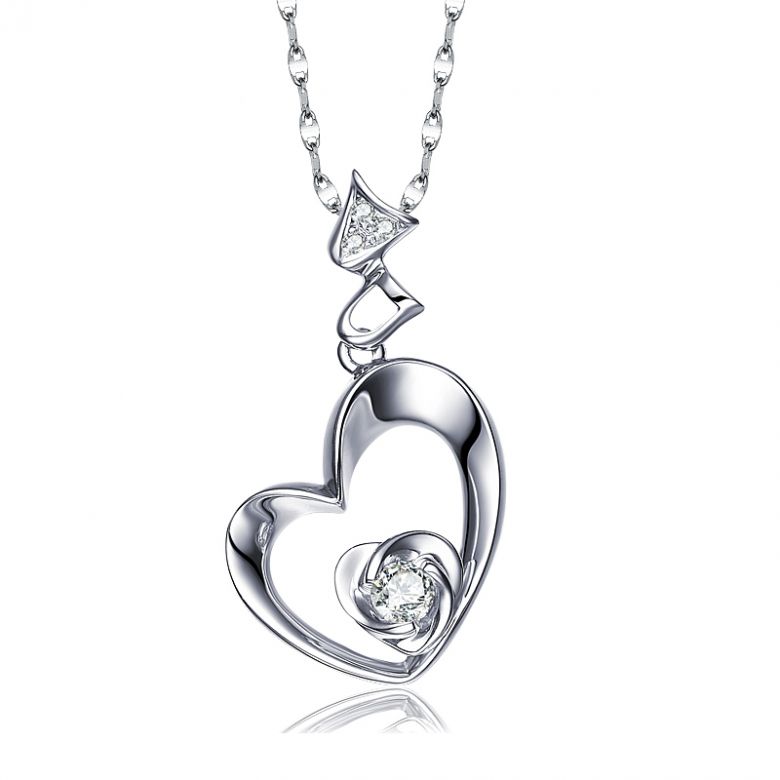 Pendentif Coeur de Rose - Diamants, or blanc - 1