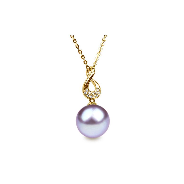 Pendentif twist en or jaune - Diamants sertis et perle blanche - 7