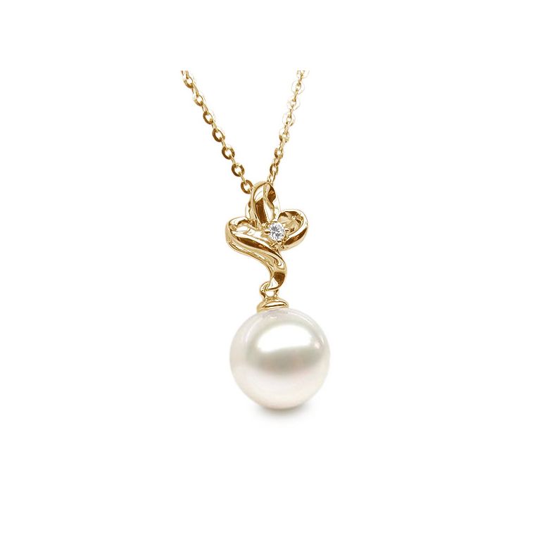 Pendentif fleur 3 pétales or jaune - Coeur diamant et perle blanche - 2