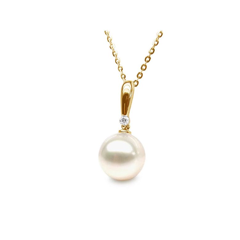 Pendentif Hainan or jaune et perle - En forme de tige - Diamant - 3