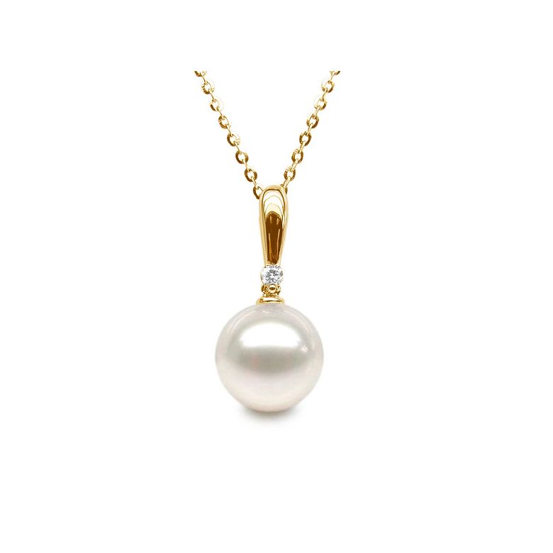 Pendentif Hainan or jaune et perle - En forme de tige - Diamant - 1