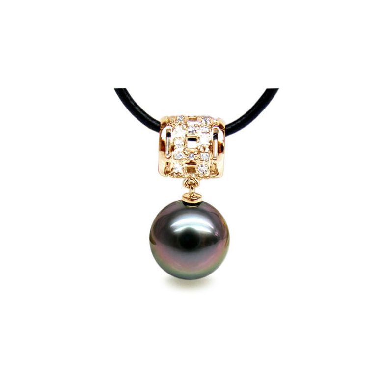 Pendentif bélière circulaire - Perle de Tahiti - Or jaune, diamants - 1