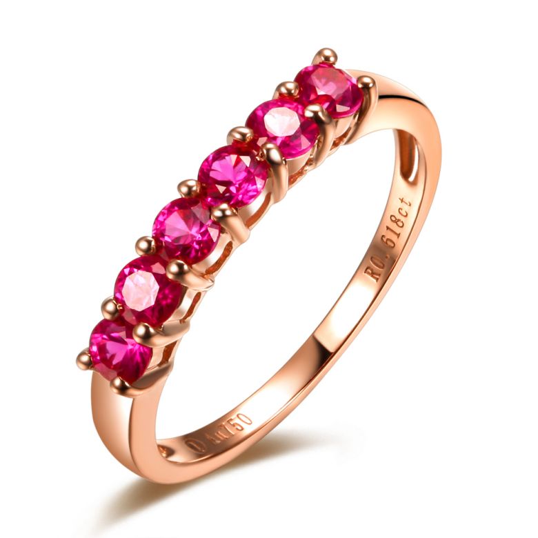 Bague rubis or rose - Anneau pavé de 6 rubis - 1