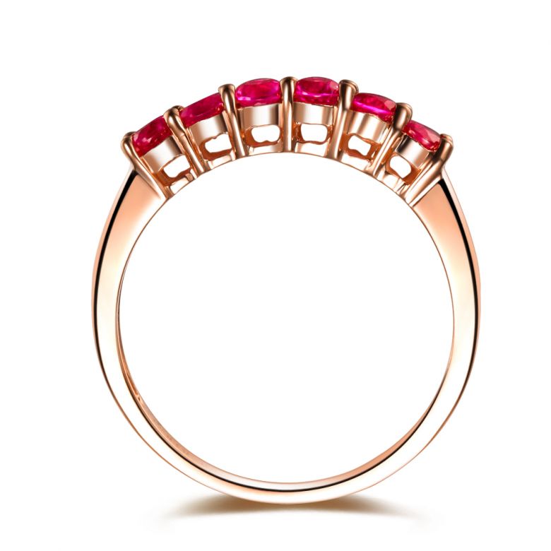 Bague rubis or rose - Anneau pavé de 6 rubis - 4