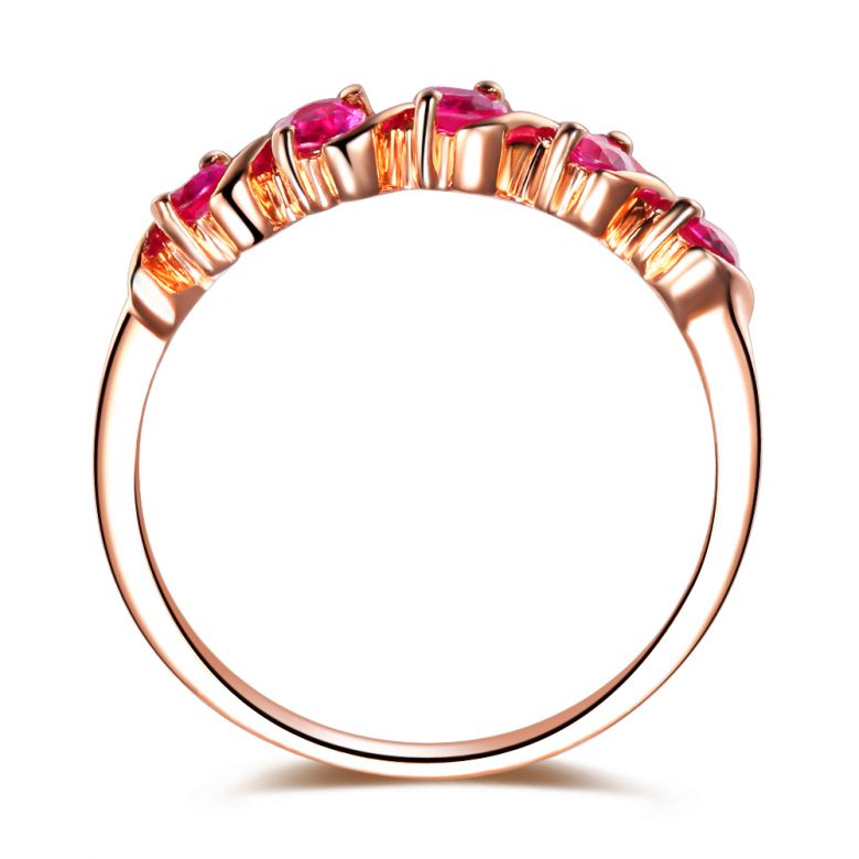 Bague Or Rose 5 rubis 0.50ct. Bandelettes Incurvées Vagues - 4