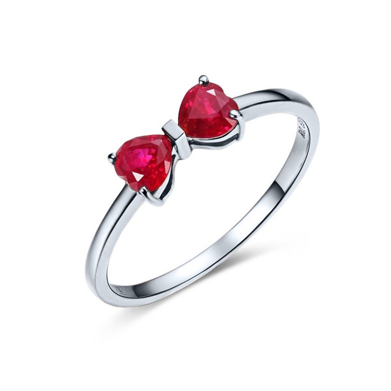 Bague or blanc rubis taille coeur - Noeud papillon - 1