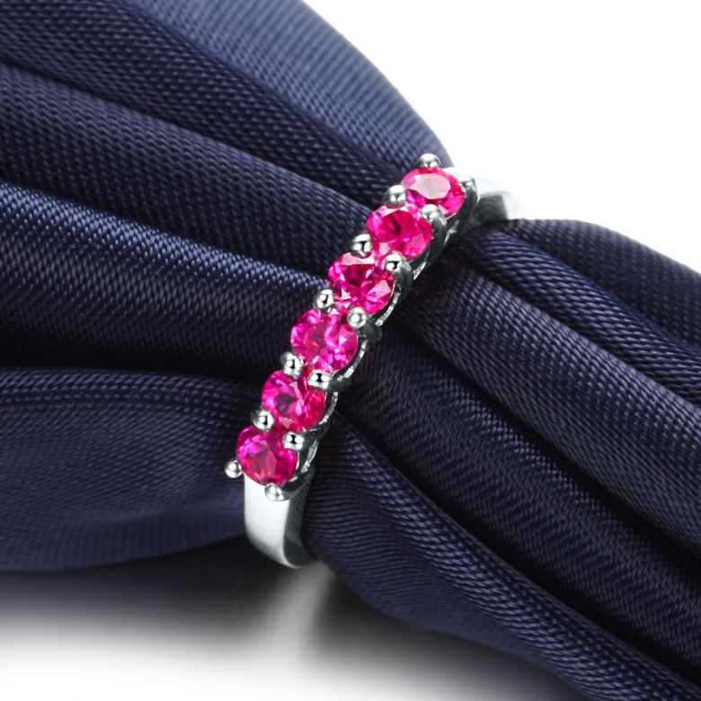 Bague rubis or blanc - Anneau pavé de 6 rubis - 4