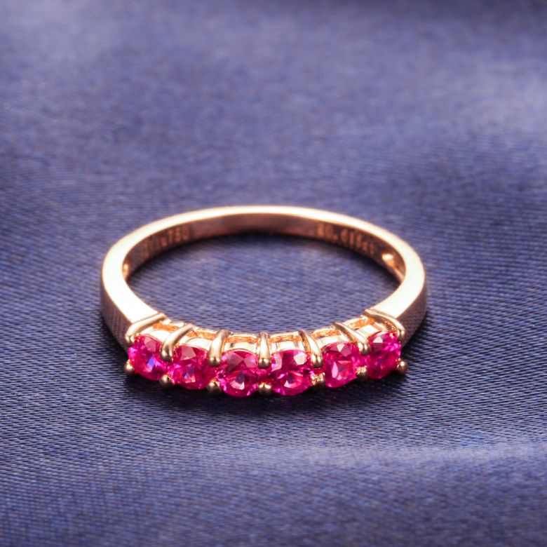 Bague rubis or rose - Anneau pavé de 6 rubis - 5