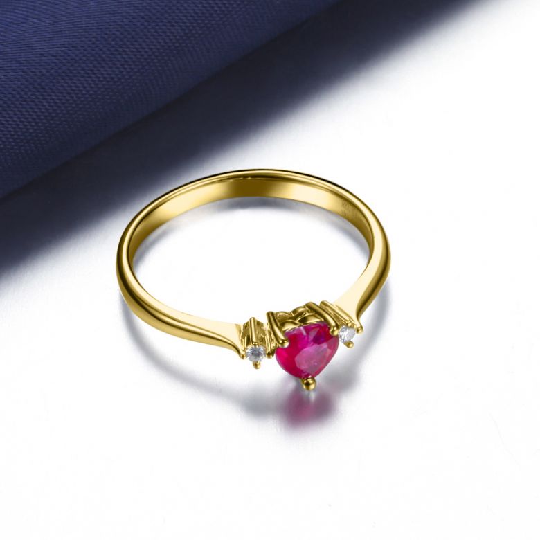 Coeur d'amour - Bague coeur d'amour - Rubis, diamants, or jaune - 2